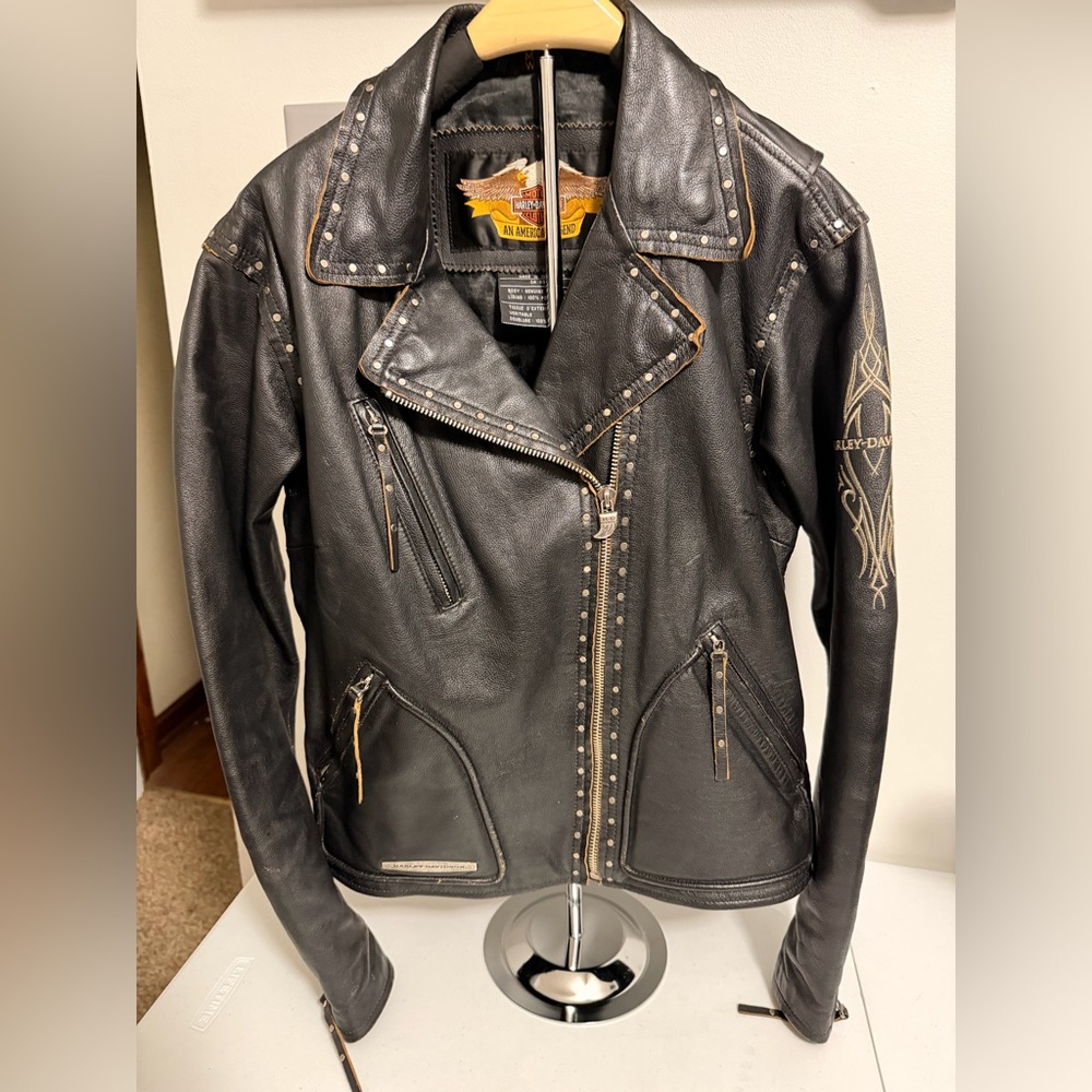 Harley-Davidson Black Leather Jacket with Studded Accents